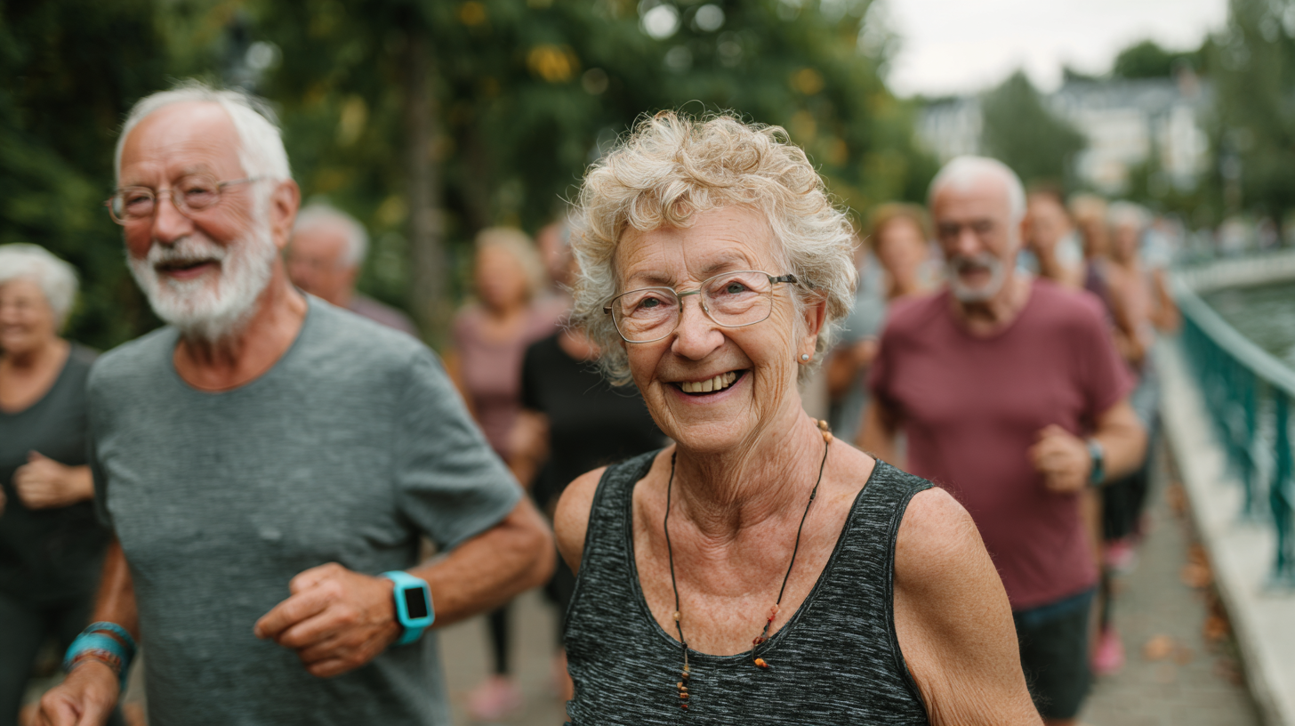 Активні люди старшого віку займаються фітнесом на природі