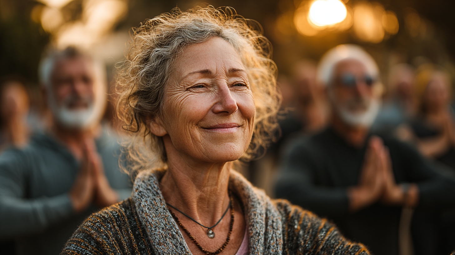 Група людей старшого віку займається спортом разом в парку